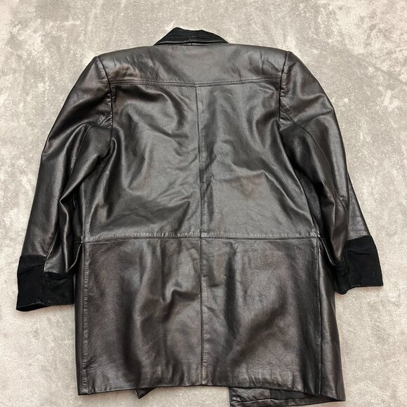 Vintage Bally Of Switzerland Women's 2 Button Black Leather Jacket Coat Size 36 - Picture 10 of 11